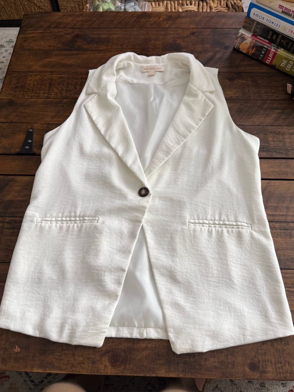 Sz Med Monteau White Cream Sleeveless Blazer Vest One Button